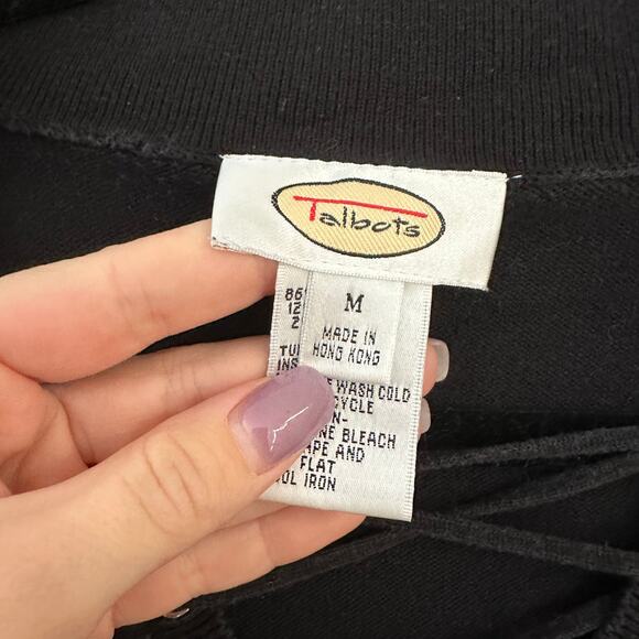 Talbots collared strappy v neck black lightweight sweater - Picture 2 of 5